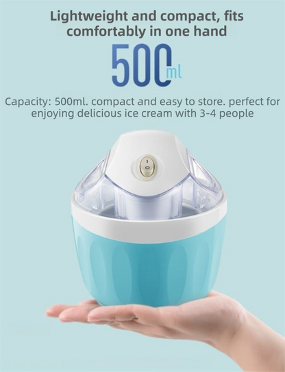 Blue 500ML Compact Electric Ice Cream Maker - Portable Quick Iced Drink Bucket & Soft Serve Machine with Rapid 15-Min Freezing