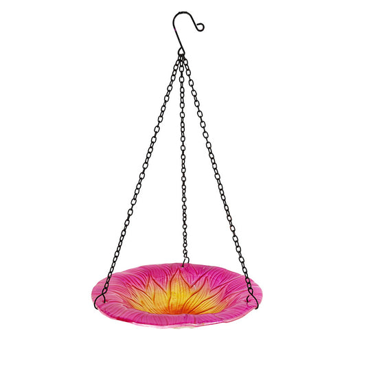 Red Decorative Hanging Glass Flower Bird Bath - 8.1 Inch Vibrant Outdoor Garden Accent