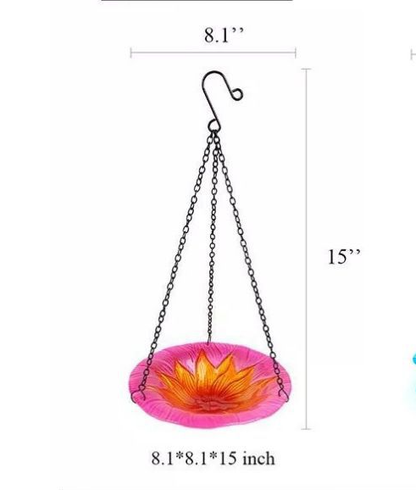 Red Decorative Hanging Glass Flower Bird Bath - 8.1 Inch Vibrant Outdoor Garden Accent