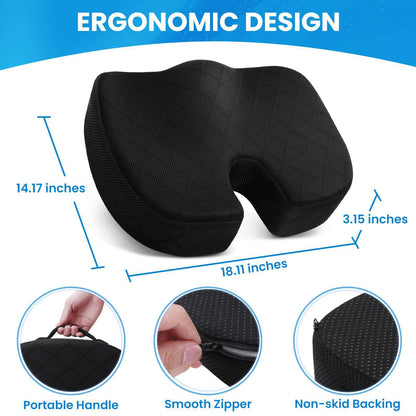 Black Memory Foam Seat Cushion – Ergonomic Support for Office, Car, Wheelchair, and Home Use