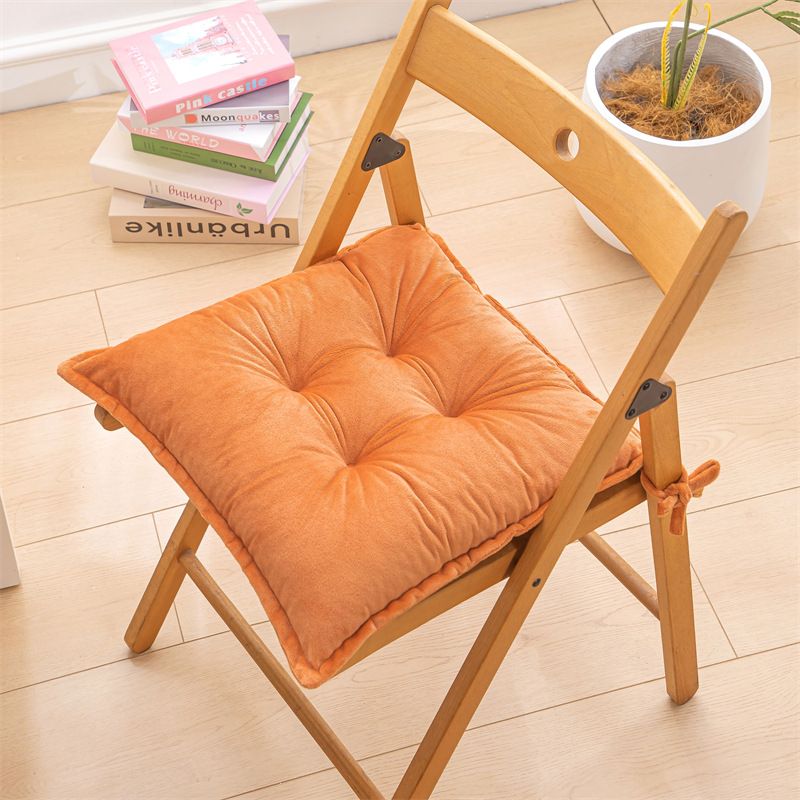 Orange Plush Tufted Chair Cushion – 45x45cm Square Seat Pad with Ties for Dining & Office (Machine Washable)