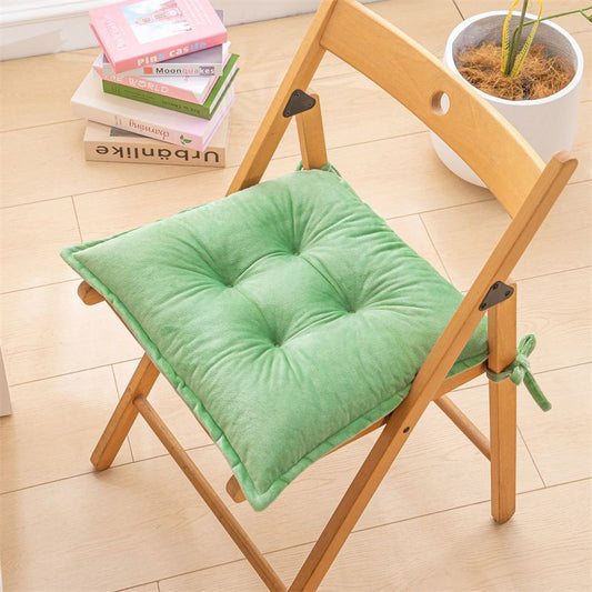 Light Green Plush Tufted Chair Cushion – 45x45cm Square Seat Pad with Ties for Dining & Office (Machine Washable)