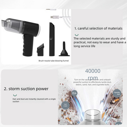 Black High-Power Cordless Handheld Vacuum Cleaner – Compact, Rechargeable, and Portable for Home, Car, and Desk Use