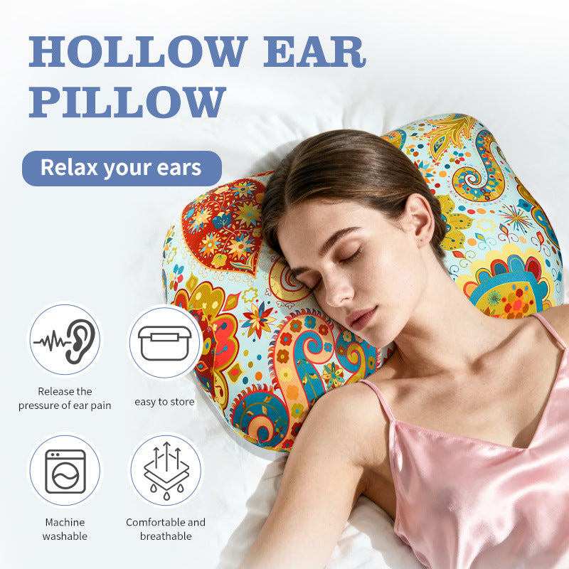 Rainbow Flower Hollow Ear Support Pillow – Adjustable Side Sleep Neck Cushion with PP Cotton Filling and Breathable Fabric