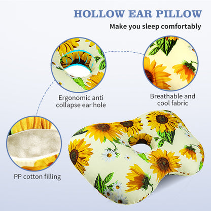 Rainbow Flower Hollow Ear Support Pillow – Adjustable Side Sleep Neck Cushion with PP Cotton Filling and Breathable Fabric
