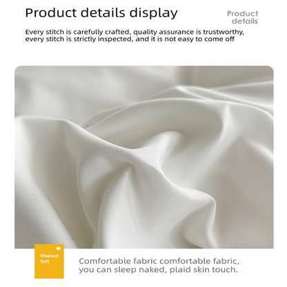 Baolan Light Grey Washed Cotton Bedding Set - Solid Color Fitted Sheet Style, 4-Piece Set for 1.5m Bed, Includes 10 Random Color Quilt Fasteners(1.5m)
