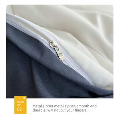 Dark gray matcha Washed Cotton Bedding Set - Solid Color Fitted Sheet Style, 4-Piece Set for 1.5m Bed, Includes 10 Random Color Quilt Fasteners(1.5m)