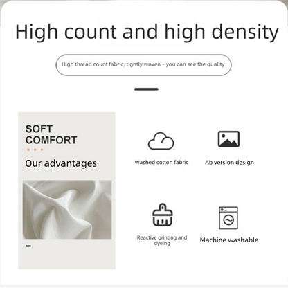Haze gray Washed Cotton Bedding Set - Solid Color Fitted Sheet Style, 4-Piece Set for 1.8m Bed, Includes 10 Random Color Quilt Fasteners