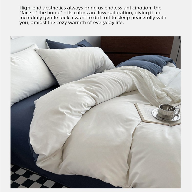 Matcha khaki Washed Cotton Bedding Set - Solid Color Fitted Sheet Style, 4-Piece Set for 1.8m Bed, Includes 10 Random Color Quilt Fasteners
