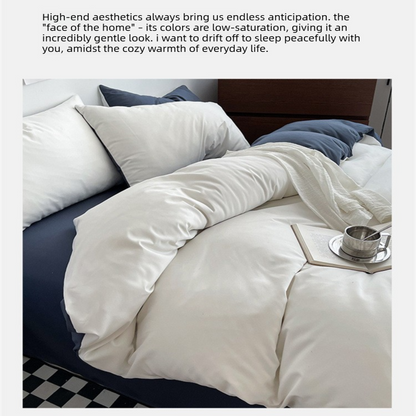 Matcha khaki Washed Cotton Bedding Set - Solid Color Fitted Sheet Style, 4-Piece Set for 1.8m Bed, Includes 10 Random Color Quilt Fasteners