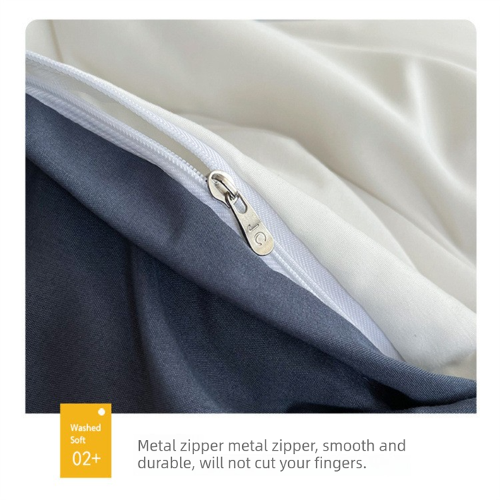Dark gray and light gray Washed Cotton Bedding Set - Solid Color Fitted Sheet Style, 4-Piece Set for 1.5m Bed, Includes 10 Random Color Quilt Fasteners