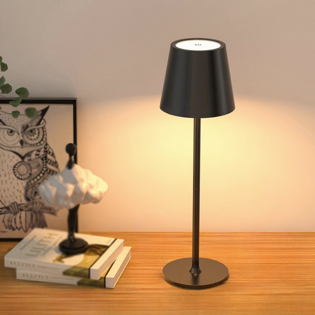 LED High-Foot Table Lamp with Touch Control - Rechargeable Dimmable Bedside Night Light for Bedroom & Living Room - Perfect Gift for Women(Black square base)