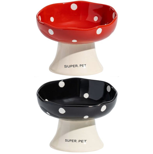 Red and Black Elevated 15° Tilted Ceramic Cat Bowl - Anti-Chin Acne Glaze Finish, Non-Slip Weighted Base & Neck Protection Pet Feeder