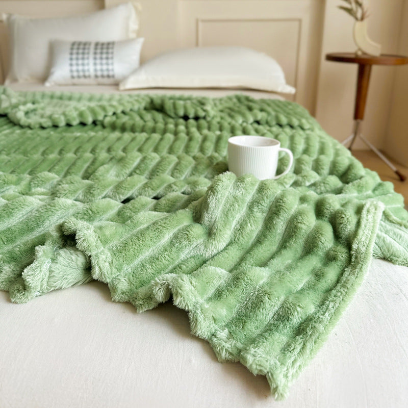 2-Pack Green Ultra-Soft Faux Rabbit Fur Plush Sofa Cushion & Bedding Blanket(150 x 200 CM + 200 x 230 CM) - Luxury Double-Sided Thickened Winter Fleece