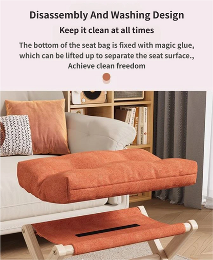 Light Grey Foldable Ottoman & Padded Footstool with Velcro Stability & Spare Cusion - Cotton Linen Portable Office Leg Rest & Entryway Shoe Stool