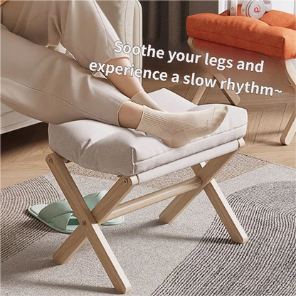 Light Grey Foldable Ottoman & Padded Footstool with Velcro Stability - Cotton Linen Portable Office Leg Rest & Entryway Shoe Stool