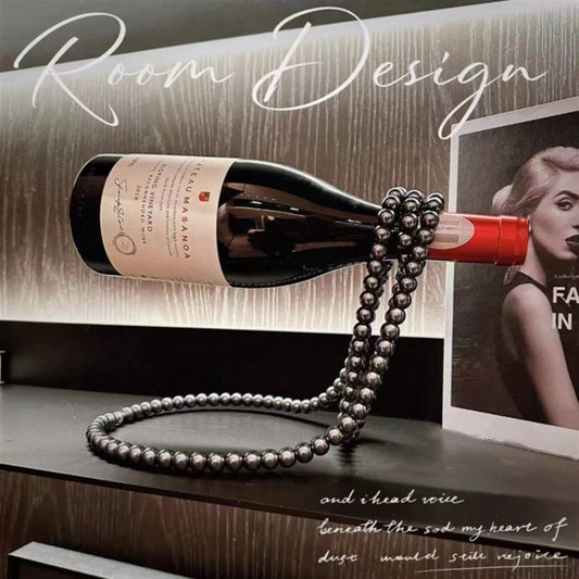 Black Luxury Pearl Floating Wine Rack - Creative Gravity-Defying Wine Bottle Holder, Minimalist Entryway Accent and Unique Gift Idea