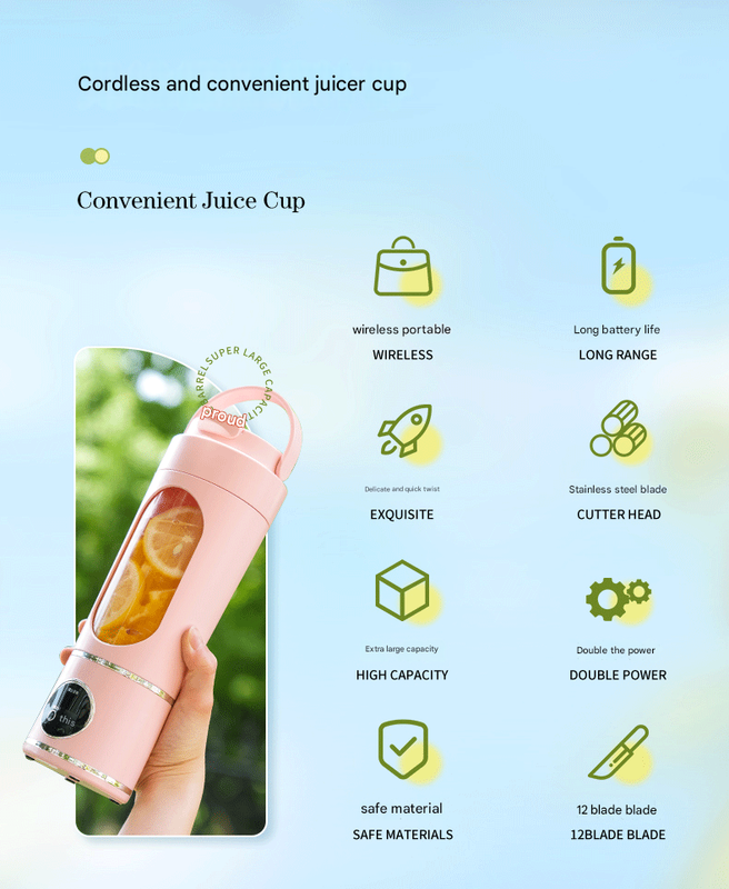 Blue 3.7V Portable Blender 700ml Wireless Juicer Cup - 12 Blade USB Rechargeable Smoothie Maker with LED Display - Personal Fruit Mixer with Safety Lock - BPA Free Travel Blender for Home Office Outdoor