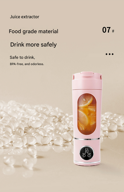 Pink 7.4V Portable Blender 700ml Wireless Juicer Cup - 12 Blade USB Rechargeable Smoothie Maker with LED Display - Personal Fruit Mixer with Safety Lock - BPA Free Travel Blender for Home Office Outdoor