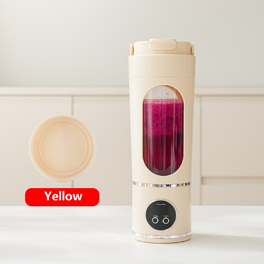 Yellow 7.4V Portable Blender 700ml Wireless Juicer Cup - 12 Blade USB Rechargeable Smoothie Maker with LED Display - Personal Fruit Mixer with Safety Lock - BPA Free Travel Blender for Home Office Outdoor