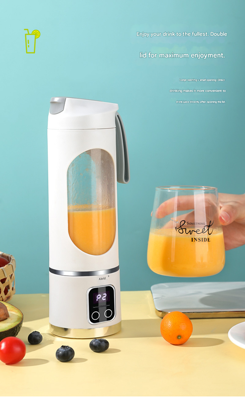 White 7.4V Portable Blender Smoothie Maker 450ml Wireless Rechargeable Juicer Cup with 12-Blade Stainless Steel Cutter, LED Digital Display, USB Charging Personal Blender for Travel Gym Office Home
