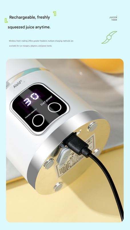 White 7.4V Portable Blender Smoothie Maker 450ml Wireless Rechargeable Juicer Cup with 12-Blade Stainless Steel Cutter, LED Digital Display, USB Charging Personal Blender for Travel Gym Office Home
