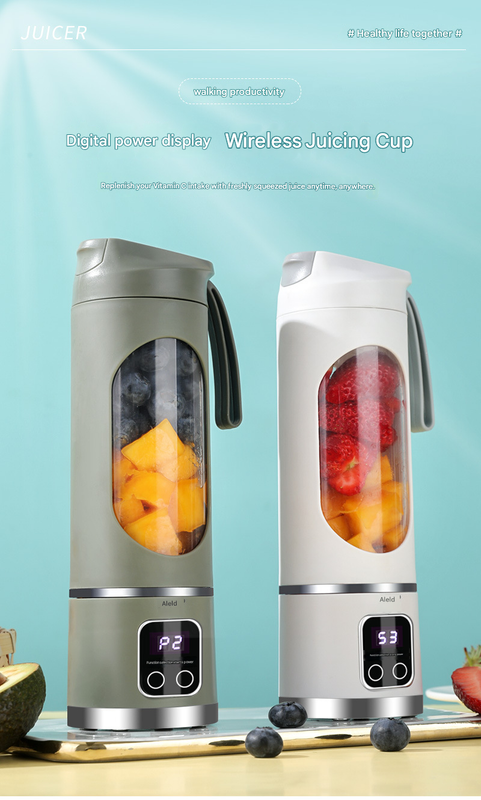 2-piece Purple and Green 7.4V Portable Blender Smoothie Maker 450ml Wireless Rechargeable Juicer Cup with 12-Blade Stainless Steel Cutter, LED Digital Display, USB Charging Personal Blender for Travel Gym Office Home