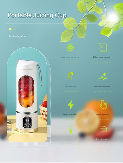2-piece Purple and Green 7.4V Portable Blender Smoothie Maker 450ml Wireless Rechargeable Juicer Cup with 12-Blade Stainless Steel Cutter, LED Digital Display, USB Charging Personal Blender for Travel Gym Office Home