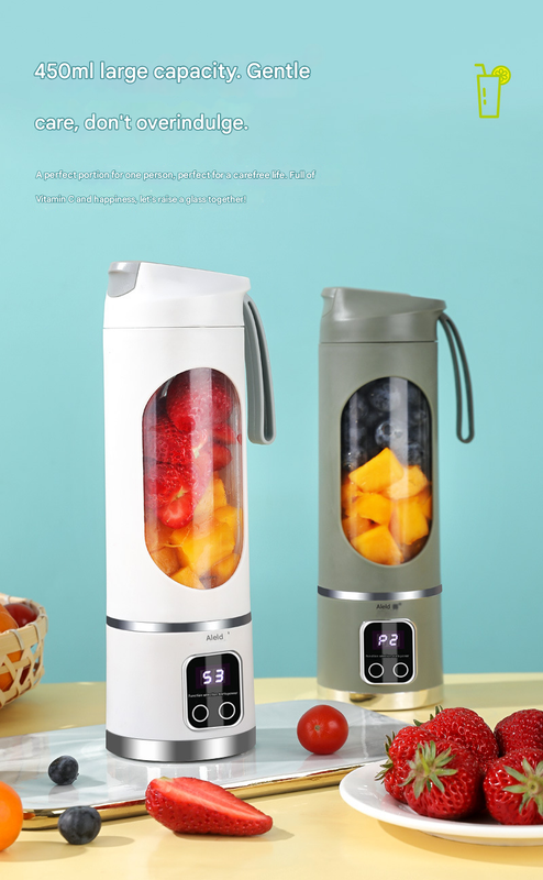 2-piece Purple and Green 7.4V Portable Blender Smoothie Maker 450ml Wireless Rechargeable Juicer Cup with 12-Blade Stainless Steel Cutter, LED Digital Display, USB Charging Personal Blender for Travel Gym Office Home