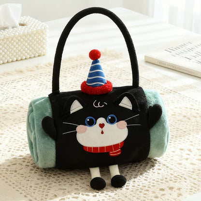 Black Cat 80*100cm Cartoon Hand-Carry Roll-Up Blanket - Plush Flannel Nap Blanket with Pillow Function, Portable Office & Travel Throw for Home, Car, and Sofa Use - Soft, Machine Washable, Multi-Scene Use