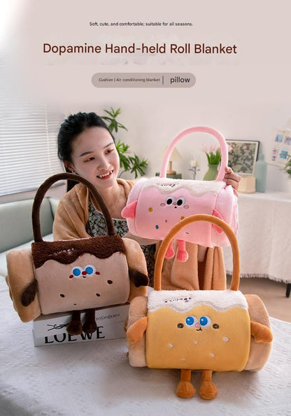 Black Cat 100*170cm Cartoon Hand-Carry Roll-Up Blanket - Plush Flannel Nap Blanket with Pillow Function, Portable Office & Travel Throw for Home, Car, and Sofa Use - Soft, Machine Washable, Multi-Scene Use