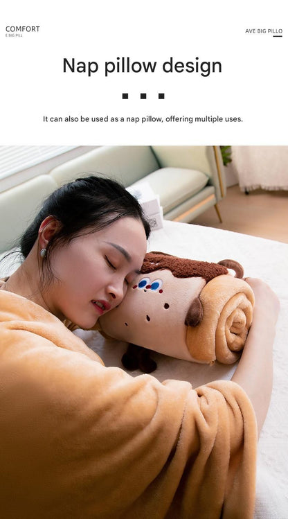 Black Cat 100*170cm Cartoon Hand-Carry Roll-Up Blanket - Plush Flannel Nap Blanket with Pillow Function, Portable Office & Travel Throw for Home, Car, and Sofa Use - Soft, Machine Washable, Multi-Scene Use