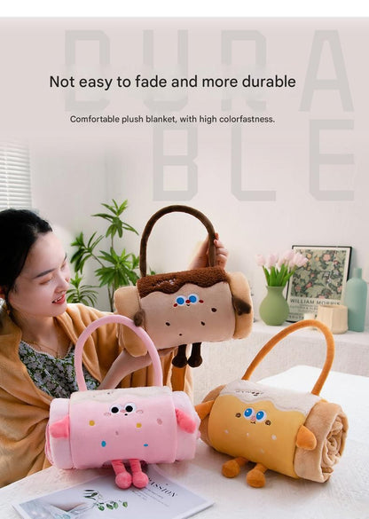Pink 100*170cm Cartoon Hand-Carry Roll-Up Blanket - Plush Flannel Nap Blanket with Pillow Function, Portable Office & Travel Throw for Home, Car, and Sofa Use - Soft, Machine Washable, Multi-Scene Use