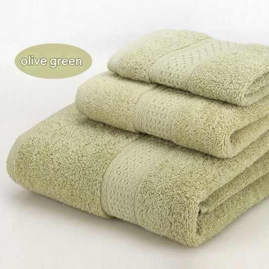 3-Piece Olive Green Towel Set - Soft Absorbent Bath, Hand & Face Towels with Jacquard Weave, Gift Set for Home, Hotel, or Gifting - Durable, Low-Lint, Machine Washable