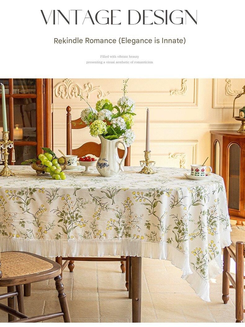 Grey 135*200 Dimensions include lace French Vintage Tablecloth - Pearl Yarn Polyester with Pleated Ruffle Edge - Floral Print Table Cover for Dining, Coffee Table, Bedside, Home Decor, Party, Gift Ready