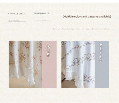 Grey 135*200 Dimensions include lace French Vintage Tablecloth - Pearl Yarn Polyester with Pleated Ruffle Edge - Floral Print Table Cover for Dining, Coffee Table, Bedside, Home Decor, Party, Gift Ready