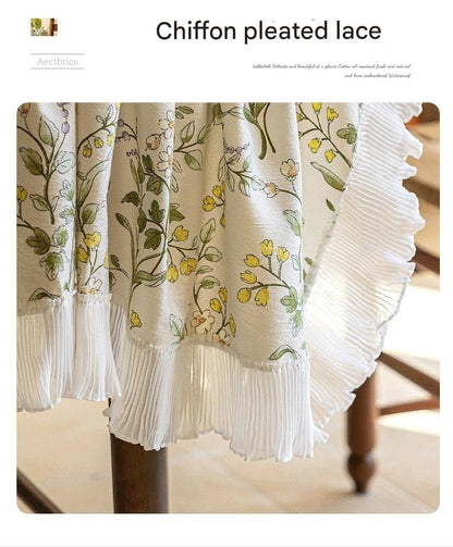 Grey 135*200 Dimensions include lace French Vintage Tablecloth - Pearl Yarn Polyester with Pleated Ruffle Edge - Floral Print Table Cover for Dining, Coffee Table, Bedside, Home Decor, Party, Gift Ready