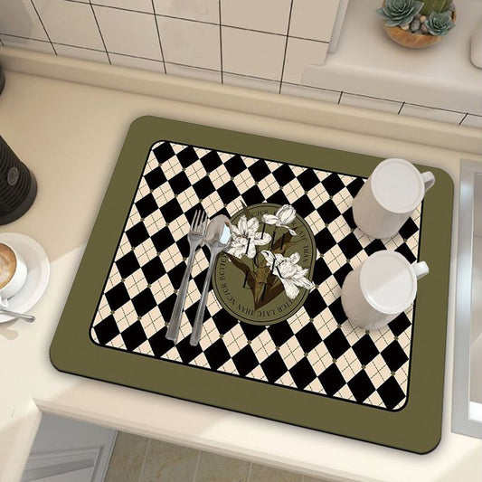Green Kitchen Countertop Drainage Mat Absorbent Quick Dry Tech Velvet Dish Drying Pad 40x60cm(CD0075-3)