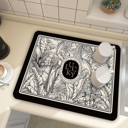 Black Kitchen Countertop Drainage Mat Absorbent Quick Dry Tech Velvet Dish Drying Pad 40x60cm(CD0076-4)