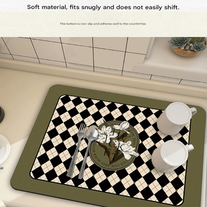 Black Kitchen Countertop Drainage Mat Absorbent Quick Dry Tech Velvet Dish Drying Pad 40x60cm(CD0077-2)