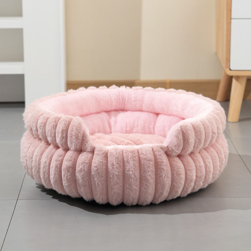 Pink Plush Round Pet Bed with Gap Entry & Removable Cushion S Size - Thickened Warm Anti Slip Cats and Dogs Donut Nest for All Seasons, Cozy and Soft Sleeping Bed for Home Use, S Size 40*40*15CM