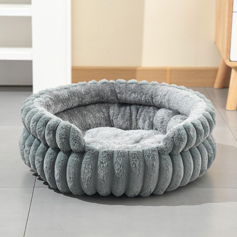 Grey Plush Round Pet Bed with Gap Entry & Removable Cushion S Size - Thickened Warm Anti Slip Cats and Dogs Donut Nest for All Seasons, Cozy and Soft Sleeping Bed for Home Use, L Size 60*60*15CM