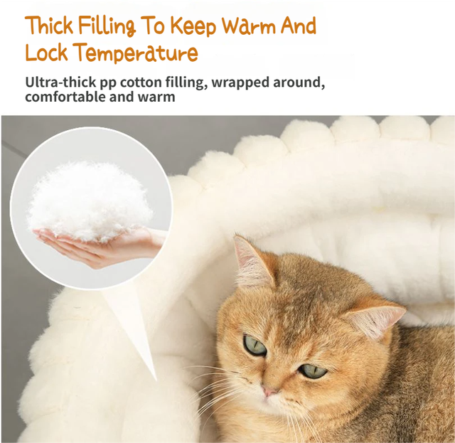 White Plush Round Pet Bed with Gap Entry & Removable Cushion S Size - Thickened Warm Anti Slip Cats and Dogs Donut Nest for All Seasons, Cozy and Soft Sleeping Bed for Home Use, M Size 50*50*15CM