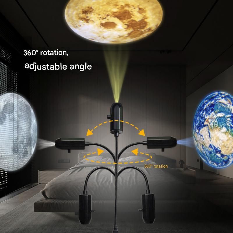 Black USB Starry Sky Projector Night Light –5-piece set Moon and Galaxy Edition Rotating LED Lamp, Bedroom Atmosphere Romantic Room Decor Projection Light