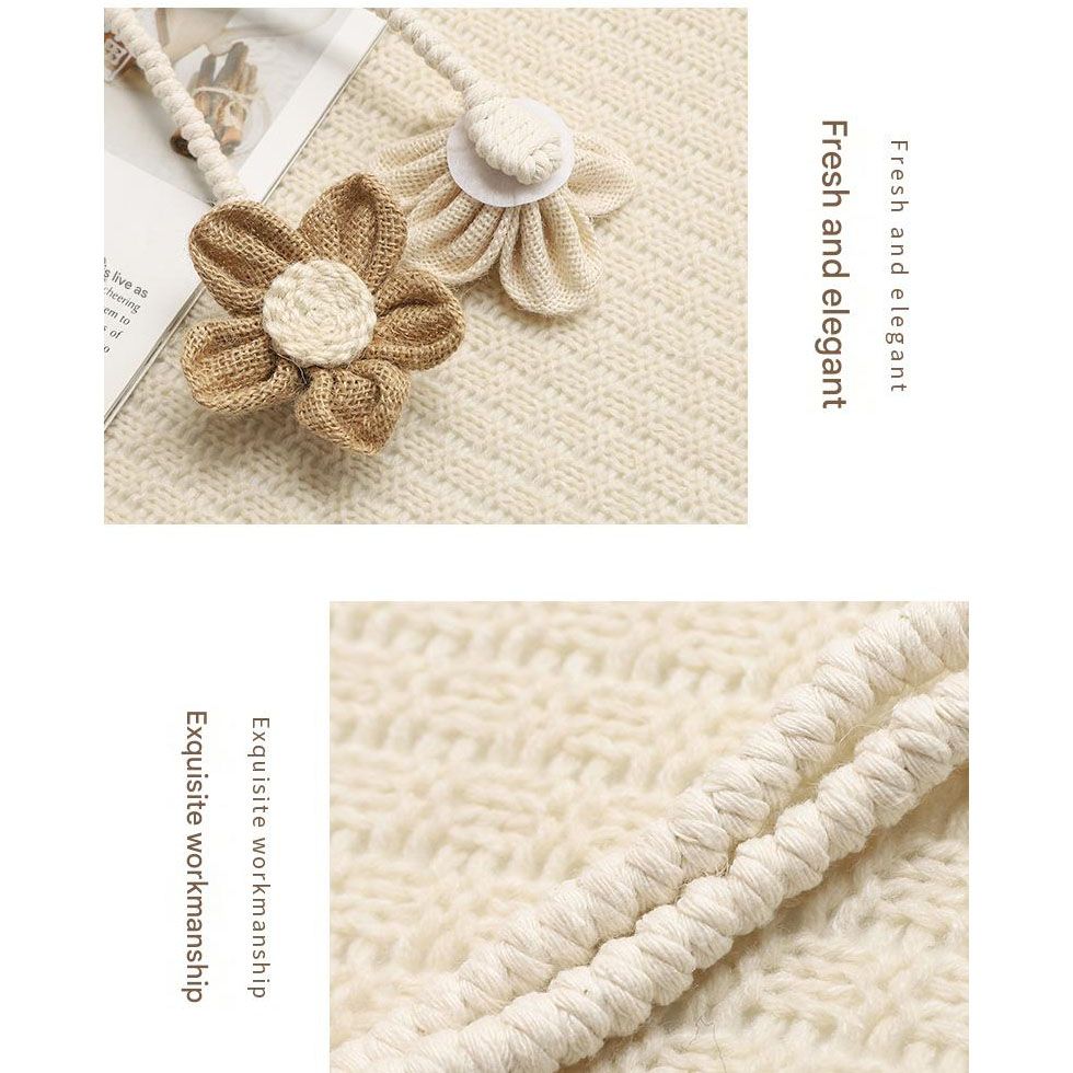 Beige-Brown Rustic Flower Curtain Tiebacks Set of 2, Handcrafted Fabric Daisy Curtain Holdbacks, No Drill Flexible Curtain Rope Buckles, Farmhouse Curtain Accessories for Sheer and Blackout Curtains