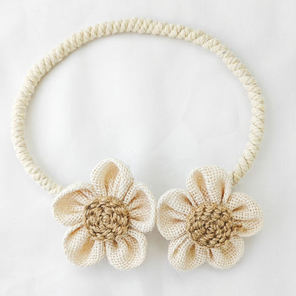 Beige Rustic Flower Curtain Tiebacks Set of 2, Handcrafted Fabric Daisy Curtain Holdbacks, No Drill Flexible Curtain Rope Buckles, Farmhouse Curtain Accessories for Sheer and Blackout Curtains