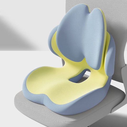 Blue Ergonomic Memory Foam Seat Cushion with Lumbar Support - Integrated Backrest Design, Breathable Hollow Core for Office and Car Use