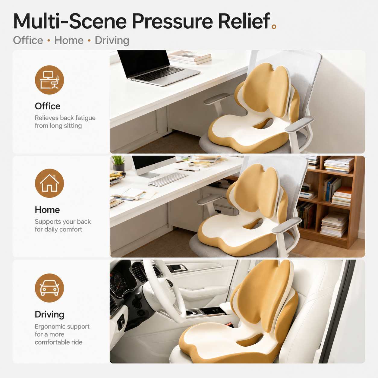 Blue Ergonomic Memory Foam Seat Cushion with Lumbar Support - Integrated Backrest Design, Breathable Hollow Core for Office and Car Use