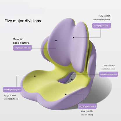 Black Ergonomic Memory Foam Seat Cushion with Lumbar Support - Integrated Backrest Design, Breathable Hollow Core for Office and Car Use