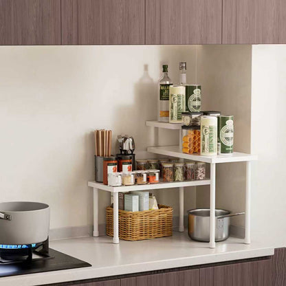 3 Tier Large Rotating Countertop Corner Storage Rack - Multifunctional Durable Mental Organizer Shelves Fit L Shape & Straight Line Desktop Layout